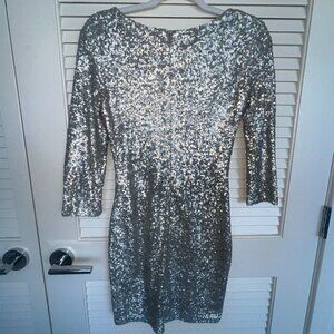 ASOS TFNC London Silver party sequin bodycon mini dress sz S